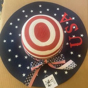 Red swirls USA Patriotic straw flop hat